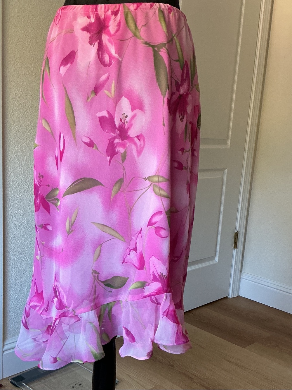 Pink Floral Midi Skirt